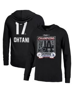 Men's Los Angeles Dodgers #17 Shohei Ohtani Threads Black 2025 World Series Champions Name & Number Lightweight Hoodie (Style 2)
