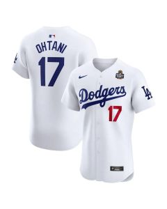 Men's Los Angeles Dodgers #17 Shohei Ohtani White 2024 World Series Home Elite Player Jersey (White)