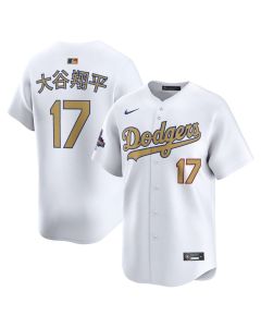 Men's Los Angeles Dodgers #17 Shohei Ohtani White 2025 Gold Collection Kanji Limited Jersey (White Gold)