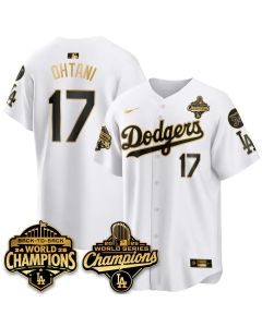 Men's Los Angeles Dodgers #17 Shohei Ohtani White 2025 World Series Champions Jersey (Style 4)