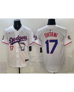 Men's Los Angeles Dodgers #17 Shohei Ohtani White Hello Kitty Night 2025 World Series Champions Patch Stitched Baseball Jersey (2025)
