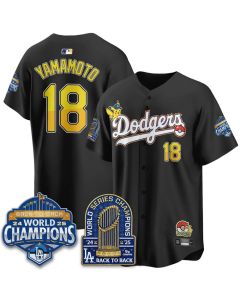 Men's Los Angeles Dodgers #18 Yoshinobu Yamamoto Black LAD x PKM 2026 Baseball Jersey (Black)