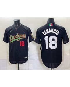 Men's Los Angeles Dodgers #18 Yoshinobu Yamamoto Black Mexico Jersey (Style 6)