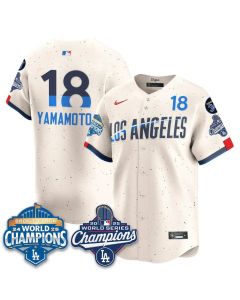 Men's Los Angeles Dodgers #18 Yoshinobu Yamamoto Cream 2025 World Series Champions Jersey (Cream)