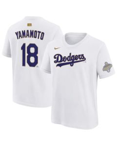 Men's Los Angeles Dodgers #18 Yoshinobu Yamamoto White 2026 Gold Collection Name & Number T-Shirt (2026)