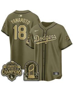 Men's Los Angeles Dodgers #18 Yoshinobu Yamamoto Olive New Era 2026 Armed Forces Day Jersey (Style 3)