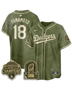 Men's Los Angeles Dodgers #18 Yoshinobu Yamamoto Olive New Era 2026 Armed Forces Day Jersey (Style 5)