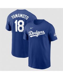 Men's Los Angeles Dodgers #18 Yoshinobu Yamamoto Royal 2025 World Series Champions Name & Number T-Shirt (Royal)