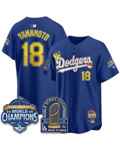 Men's Los Angeles Dodgers #18 Yoshinobu Yamamoto Royal LAD x PKM 2026 Baseball Jersey (Royal)