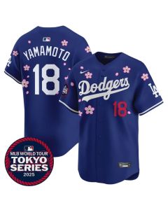 Men's Los Angeles Dodgers #18 Yoshinobu Yamamoto Royal Tokyo 2025 Cool Base Stitched Baseball Jersey (Royal)