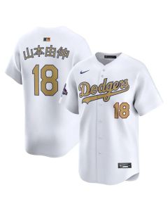 Men's Los Angeles Dodgers #18 Yoshinobu Yamamoto White 2025 Gold Collection Kanji Limited Jersey (White Gold)