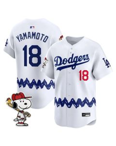 Men's Los Angeles Dodgers #18 Yoshinobu Yamamoto White LAD x Peanuts 2026 Baseball Jersey (White)