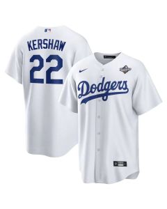 Men's Los Angeles Dodgers #22 Clayton Kershaw White 2025 World Series Home Replica Player Jersey (White)