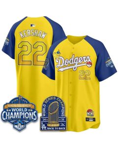 Men's Los Angeles Dodgers #22 Clayton Kershaw Yellow LAD x PKM 2026 Baseball Jersey (Yellow)