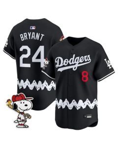 Men's Los Angeles Dodgers #24 Kobe Bryant Black LAD x Peanuts 2026 Baseball Jersey (Black)