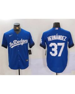 Men's Los Angeles Dodgers #37 Teoscar Hernandez Blue Cool Base Stitched Baseball Jersey (Style 2)