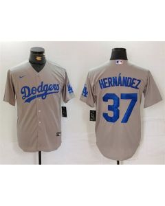 Men's Los Angeles Dodgers #37 Teoscar Hernandez Grey Cool Base Stitched Baseball Jersey (Grey)