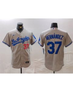 Men's Los Angeles Dodgers #37 Teoscar Hernandez Grey Flex Base Stitched Baseball Jersey (Style 3)