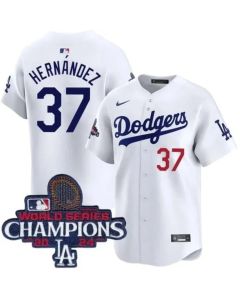 Men's Los Angeles Dodgers #37 Teoscar Hernandez White 2024 World Series Champions Home Limited Stitched Baseball Jersey (White)