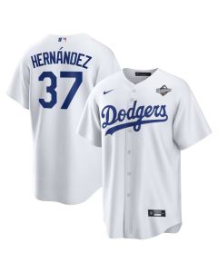Men's Los Angeles Dodgers #37 Teoscar Hernandez White 2025 World Series Home Replica Player Jersey (White)