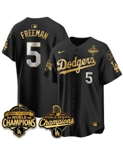 Men's Los Angeles Dodgers #5 Freddie Freeman Black 2025 World Series Champions Jersey (Black)