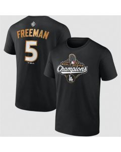 Men's Los Angeles Dodgers #5 Freddie Freeman Black 2025 World Series Champions Name & Number T-Shirt (Black)