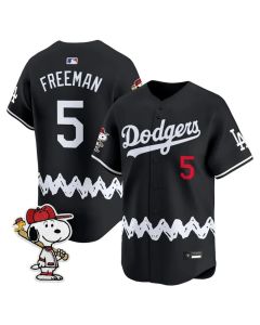 Men's Los Angeles Dodgers #5 Freddie Freeman Black LAD x Peanuts 2026 Baseball Jersey (Black)