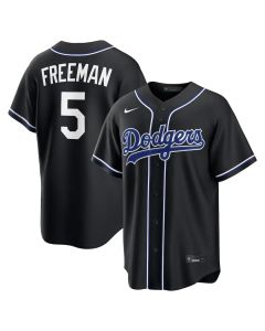 Men's Los Angeles Dodgers #5 Freddie Freeman Fashion Replica Black Out Jersey (Black)