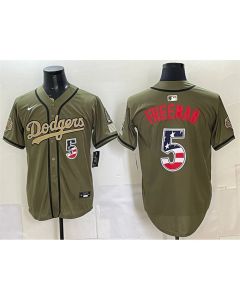 Men's Los Angeles Dodgers #5 Freddie Freeman Olive 2026 Armed Forces Day 250 Fourth of July Stitched Baseball Jersey (Olive)