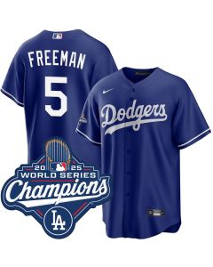 Men's Los Angeles Dodgers #5 Freddie Freeman Royal 2025 World Series Champions Home Replica Jersey (Royal)