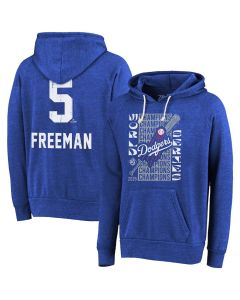 Men's Los Angeles Dodgers #5 Freddie Freeman Royal 2025 World Series Champions Name & Number Tri-Blend Hoodie (Royal)