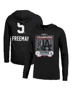 Men's Los Angeles Dodgers #5 Freddie Freeman Threads Black 2025 World Series Champions Name & Number Lightweight Hoodie (Black)