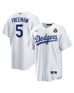 Men's Los Angeles Dodgers #5 Freddie Freeman White 2024 World Series Home Replica Player Jersey (White)