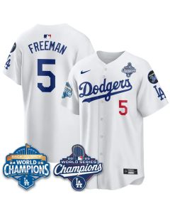Men's Los Angeles Dodgers #5 Freddie Freeman White 2025 World Series Champions Jersey (Style 2)