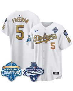 Men's Los Angeles Dodgers #5 Freddie Freeman White 2025 World Series Champions Jersey (Style 3)