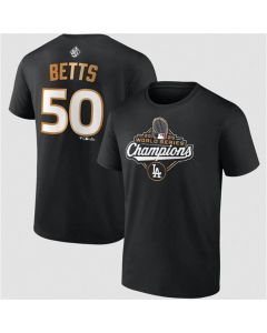 Men's Los Angeles Dodgers #50 Mookie Betts Black 2025 World Series Champions Name & Number T-Shirt (Black)