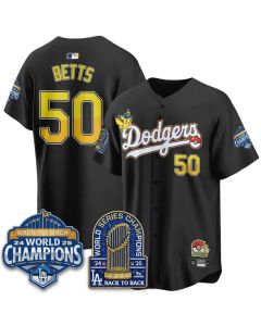 Men's Los Angeles Dodgers #50 Mookie Betts Black LAD x PKM 2026 Baseball Jersey (Black)