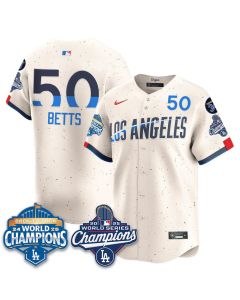 Men's Los Angeles Dodgers #50 Mookie Betts Cream 2025 World Series Champions Jersey (Cream)
