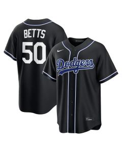 Men's Los Angeles Dodgers #50 Mookie Betts Fashion Replica Black Out Jersey (Black)