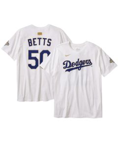Men's Los Angeles Dodgers #50 Mookie Betts White 2026 Gold Collection Name & Number T-Shirt (2026)