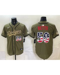 Men's Los Angeles Dodgers #50 Mookie Betts Olive 2026 Armed Forces Day 250 Fourth of July Stitched Baseball Jersey (Olive)