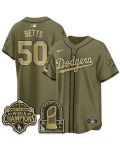 Men's Los Angeles Dodgers #50 Mookie Betts Olive New Era 2026 Armed Forces Day Jersey (2026)