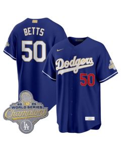 Men's Los Angeles Dodgers #50 Mookie Betts Royal 2026 Alternate Gold Collection Stadium Jersey (Alternate)