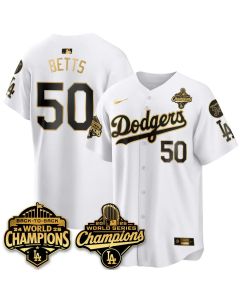 Men's Los Angeles Dodgers #50 Mookie Betts White 2025 World Series Champions Jersey (Style 4)