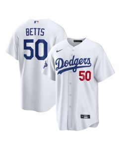 Men's Los Angeles Dodgers #50 Mookie Betts White Home 2025 World Series Champions Limited Jersey (White)