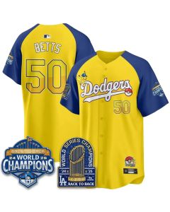 Men's Los Angeles Dodgers #50 Mookie Betts Yellow LAD x PKM 2026 Baseball Jersey (Yellow)