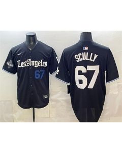 Men's Los Angeles Dodgers #67 Vin Scully Black 2025 World Series Champions Patch "Gothic Edition" Vapor Premier Limited Stitched Baseball Jersey (Black)