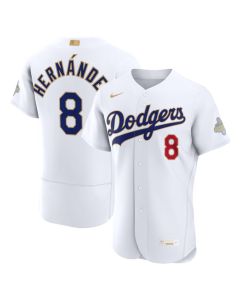 Men's Los Angeles Dodgers #8 Enrique Hernandez White 2026 Gold Collection Authentic Jersey (White Gold)
