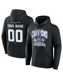 Men's Los Angeles Dodgers Black 2025 World Series Champions Custom Black Name & Number Hoodie (Black)