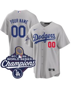 Men's Los Angeles Dodgers Custom Gray 2025 World Series Champions Home Limited Jersey (Gray)
